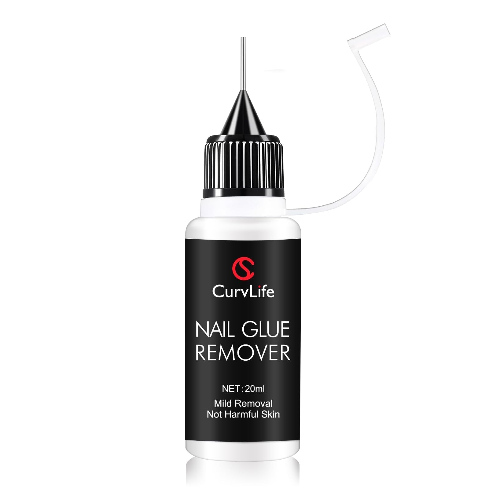 CurvLife 20ml nail glue remover bottle with wooden sticks for precise removal.