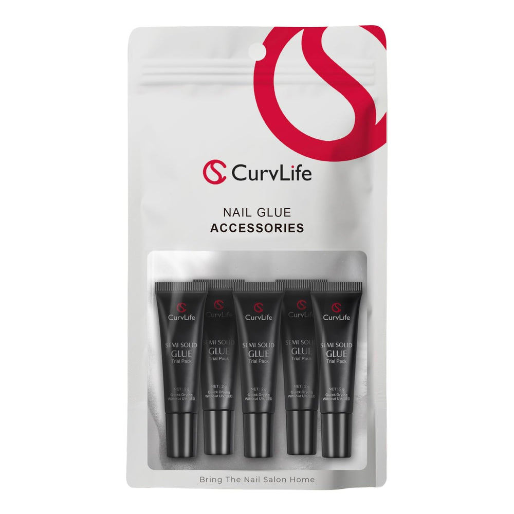 CurvLife nail tips semi-solid glue 2g pack shown for durable press-on wear