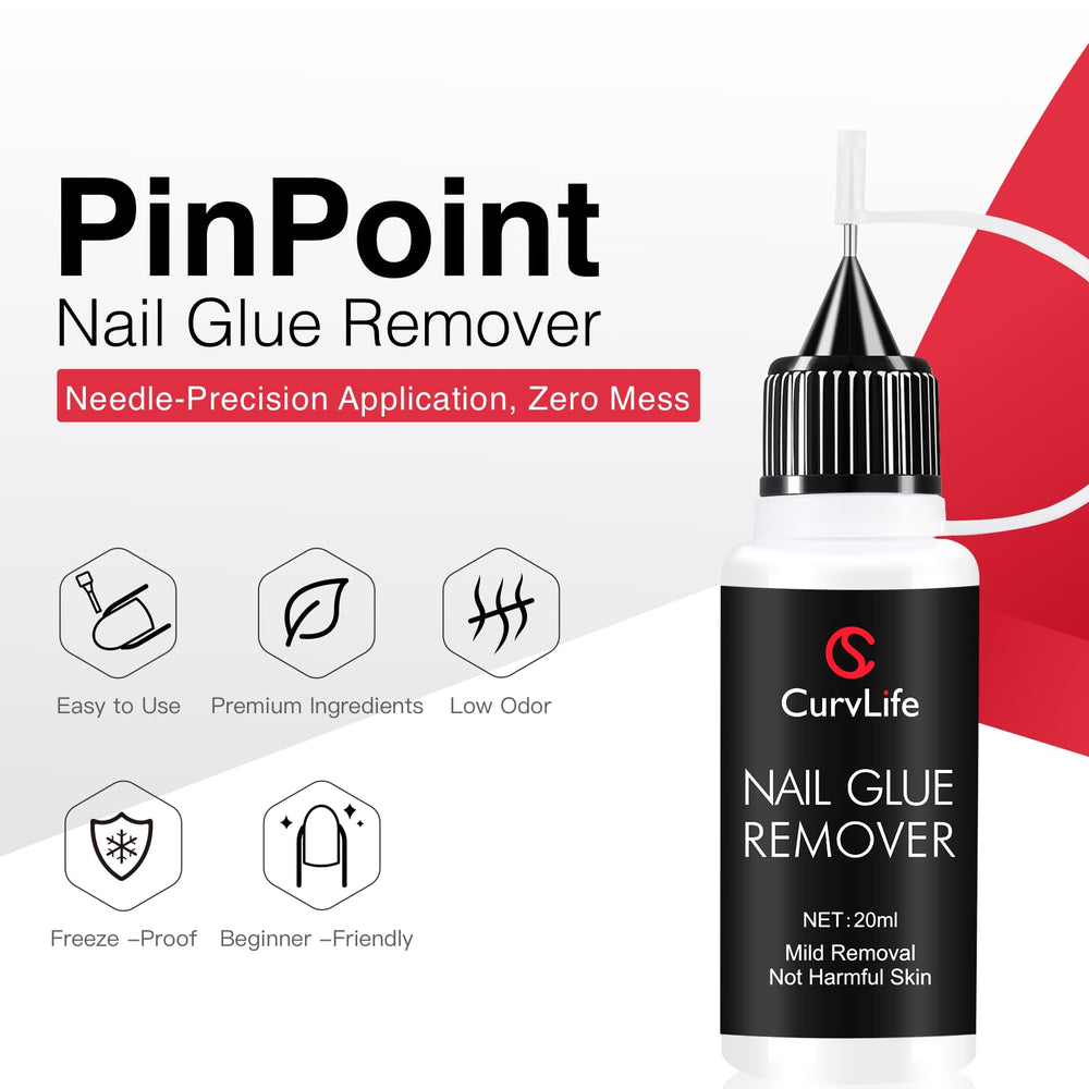 CurvLife non-acetone remover safely dissolves press-on nails and residues.