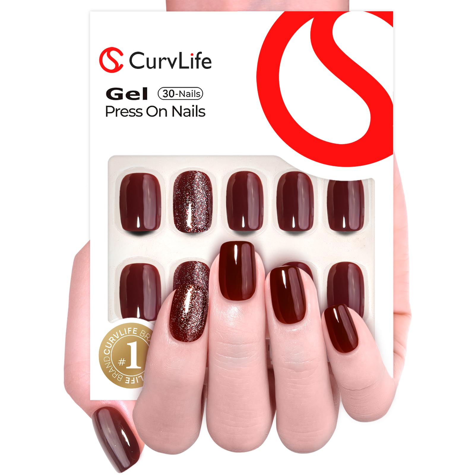 CurvLife paquete 24 uñas postizas con 12 tallas para ajuste perfecto