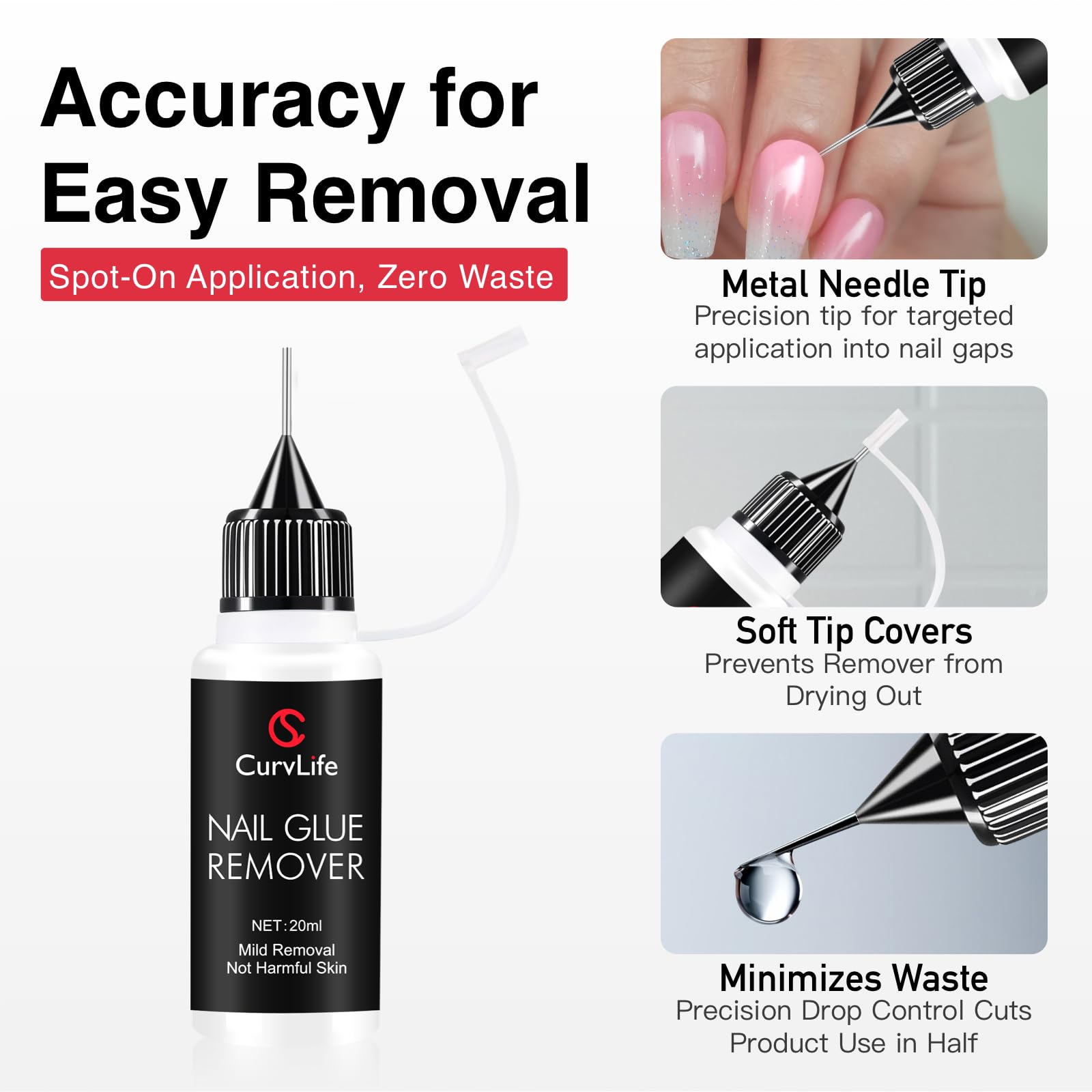 Removedor CurvlLife 10 ml facilita retirada segura del adhesivo.