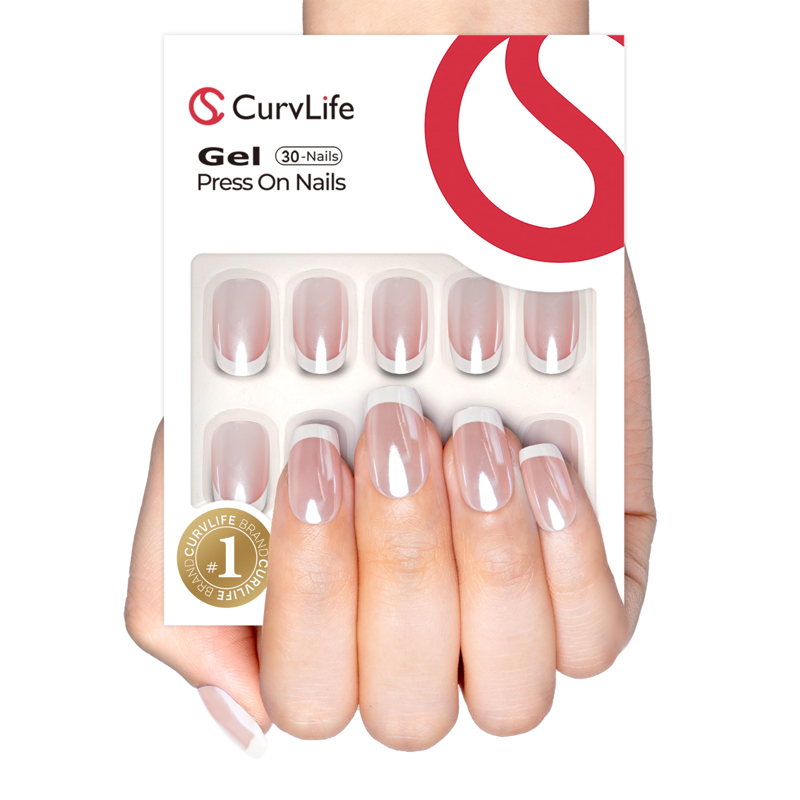 CurvLife úñas corto cuadrado nude con brillo suave y natural.