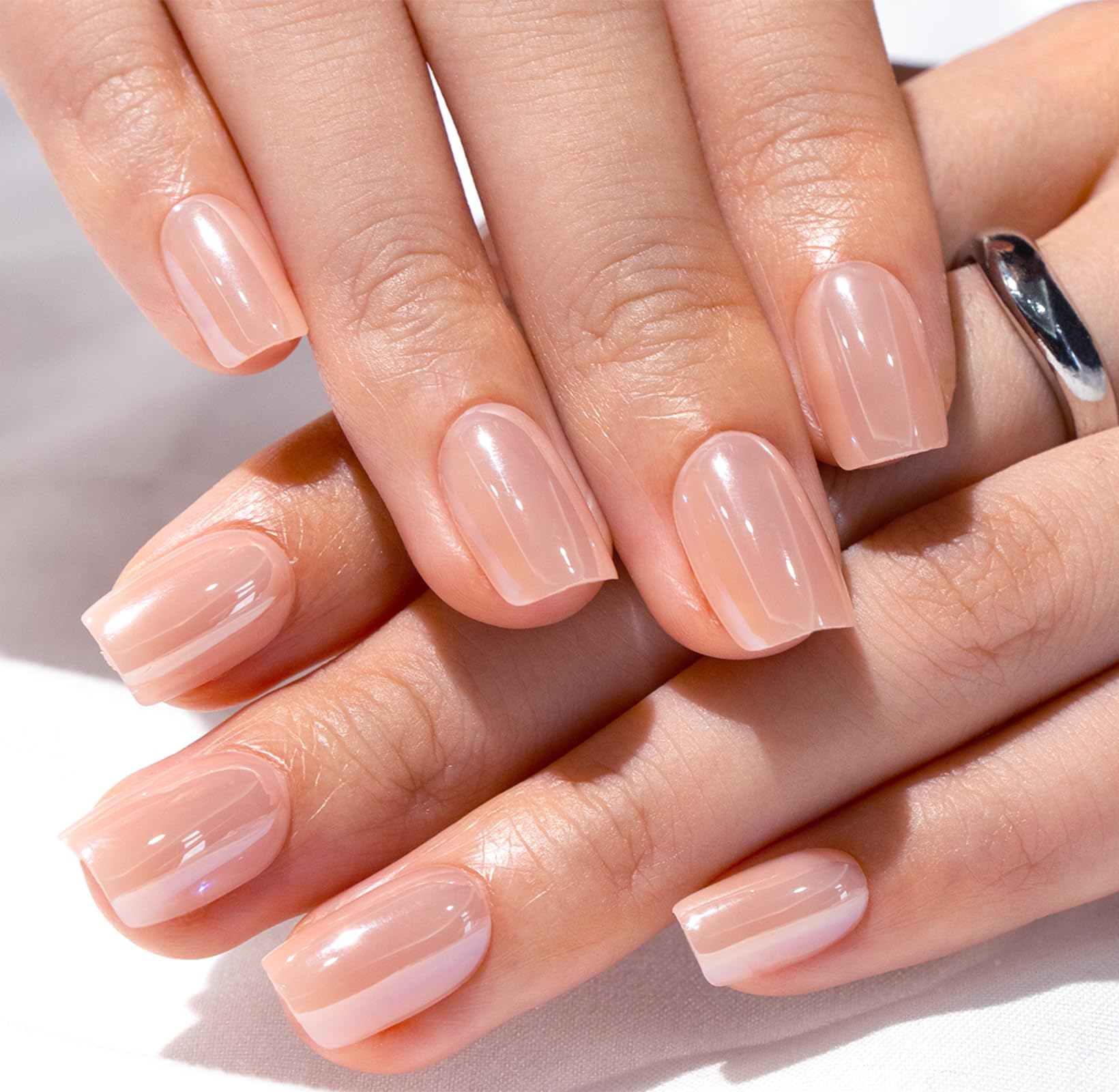CurvLife uñas falsas cobertura total tono rosado con efecto espejo