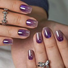 CurvLife uñas gel ombre morado, acabado brillante tipo salón