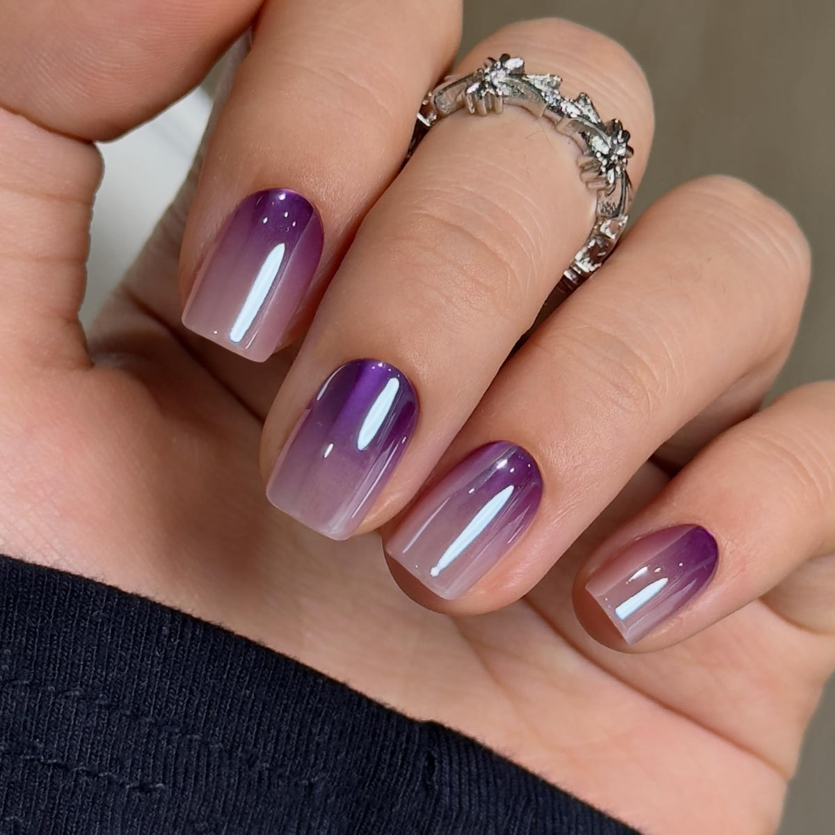 CurvLife uñas gel ombre morado, acabado suave y duradero para look de salón
