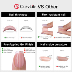 CurvLife uñas gel corte cuadrado, ajuste natural y cómodo