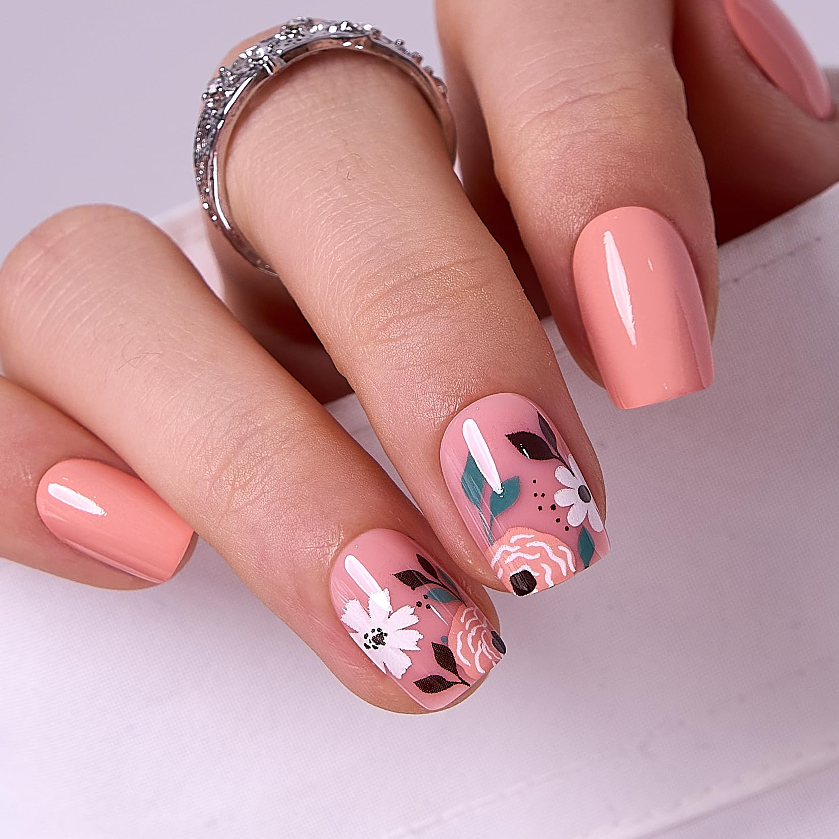 Curvlife uñas pegables con diseño frances rojo-naranja para un acabado profesional en casa