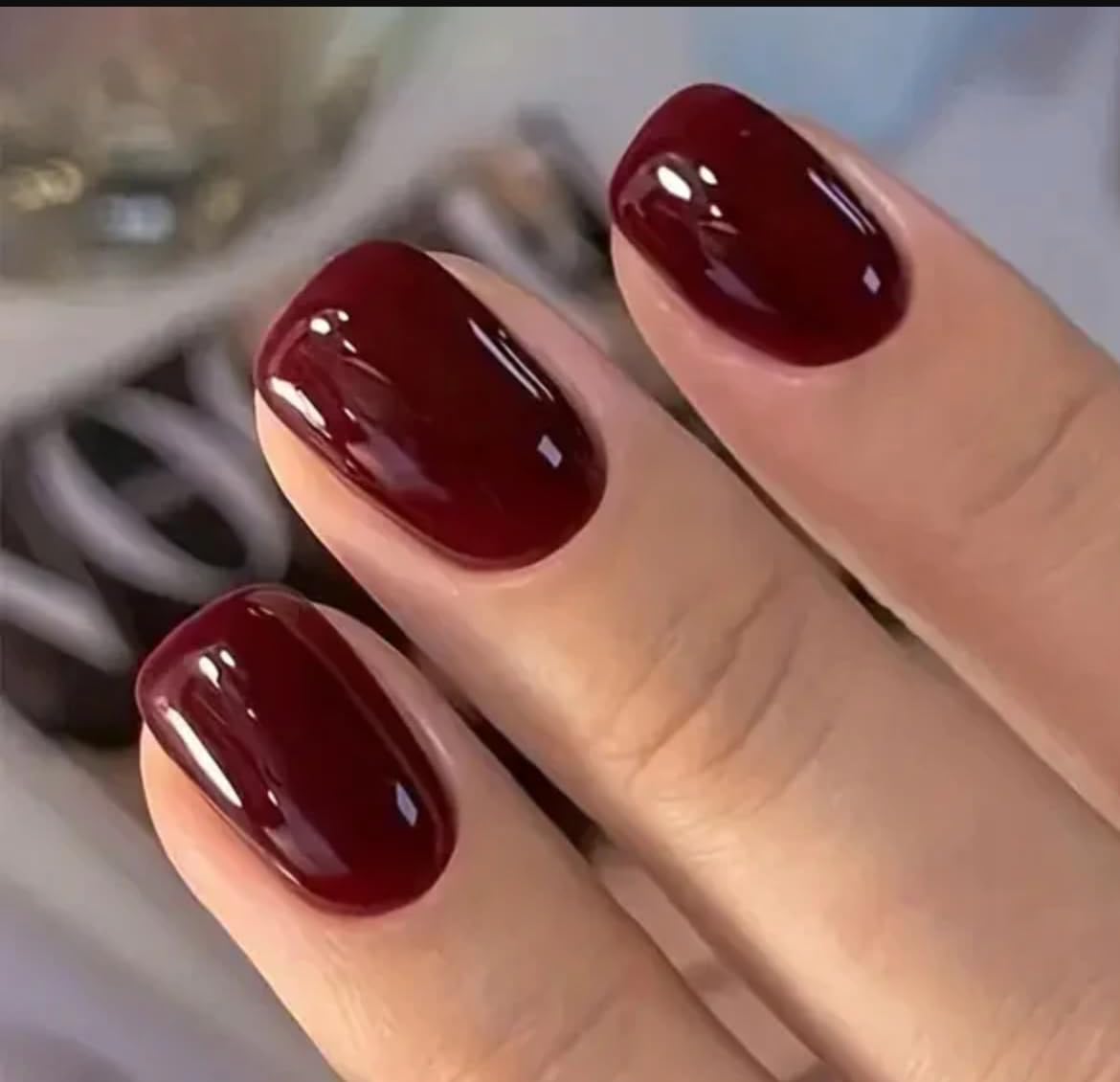 curvlife uñas acrílicas frances-corte-cuadrado vino rojo brillo duradero