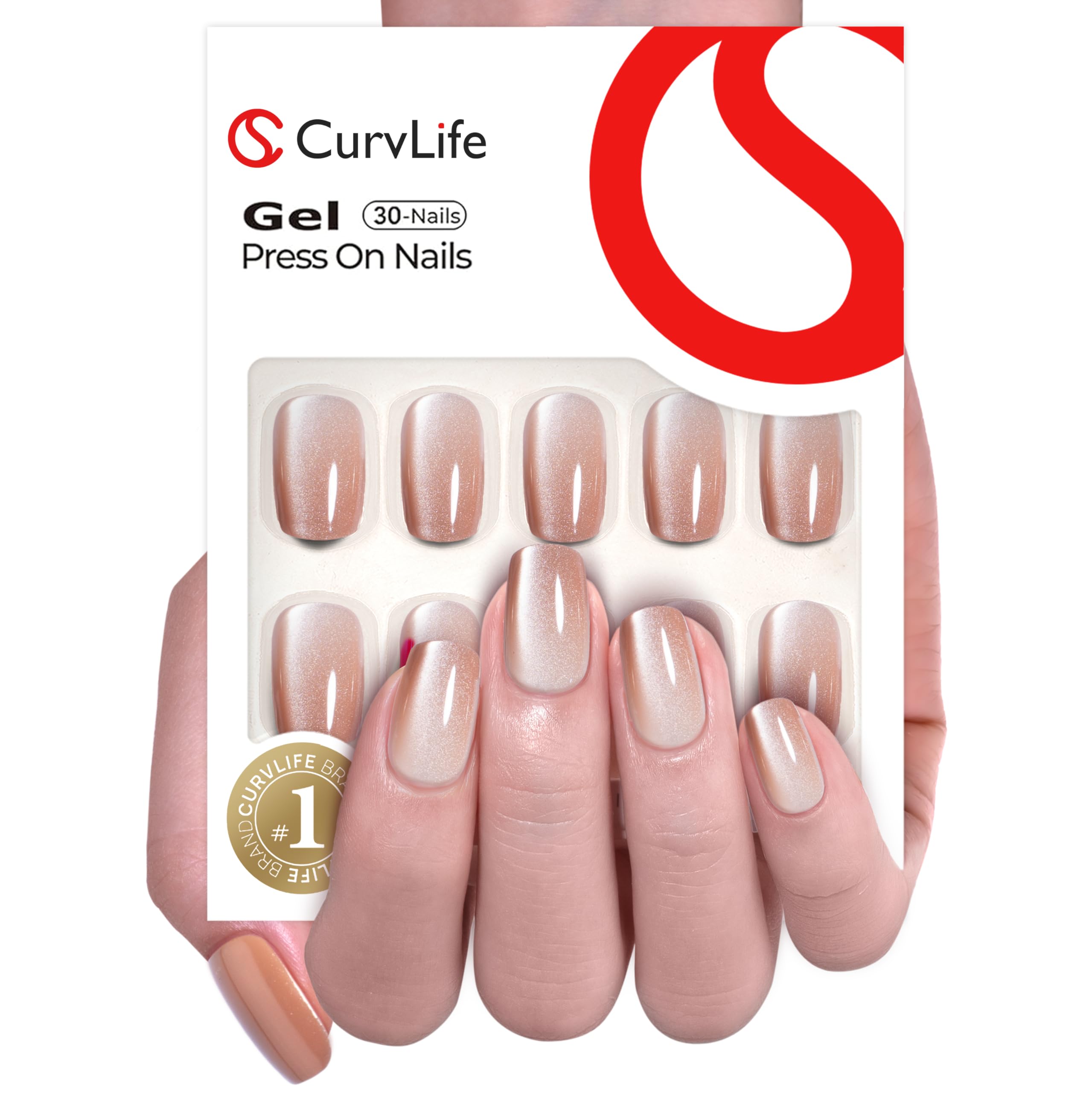 CurvLife uñas postizas, tono desnudo-albaricoque, resultado natural y suave