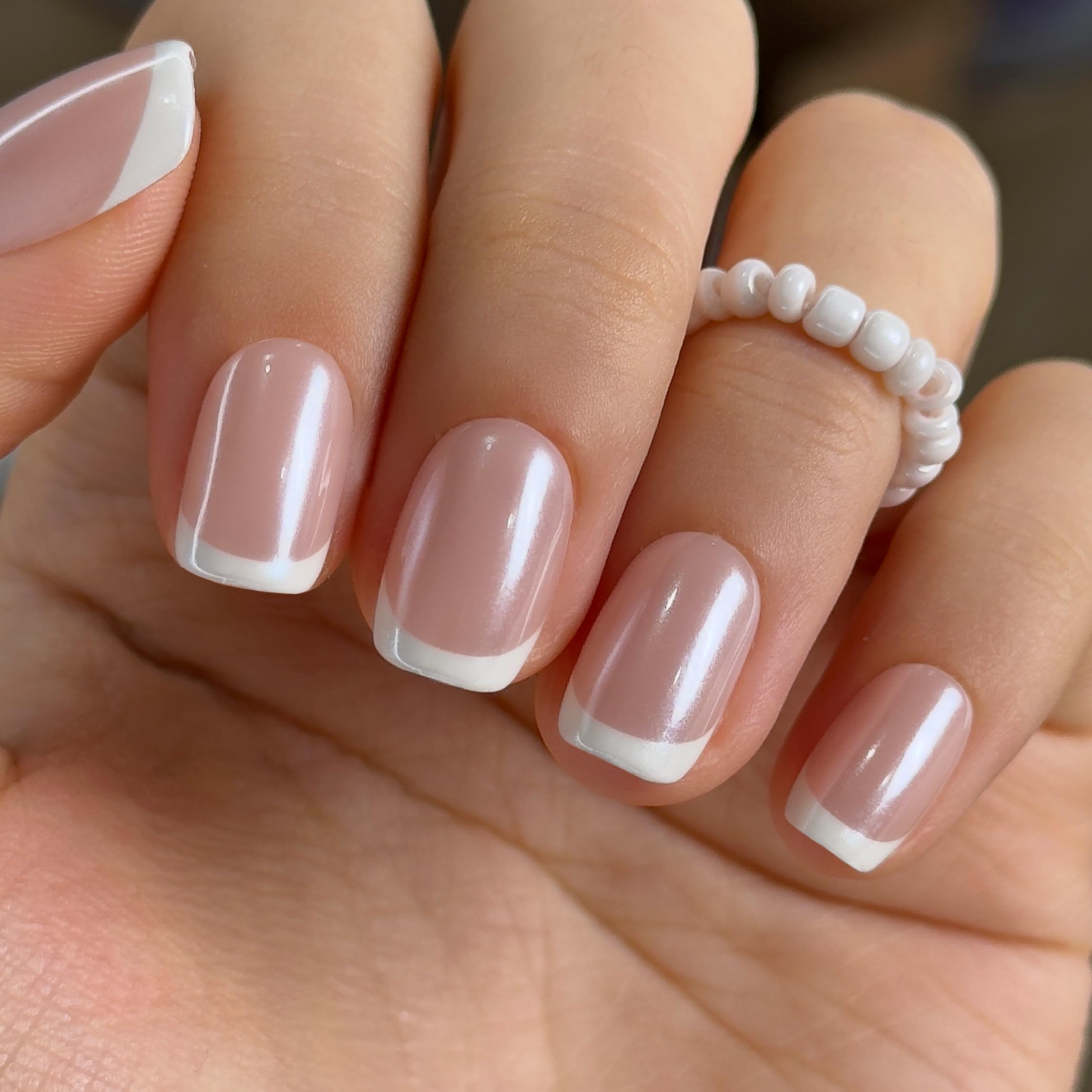 Curvlife uña postiza con punta frances perlada para un look elegante y pulido