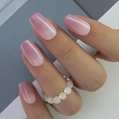 CurvLife uñas postizas gradiente rosa-púrpura, corto y cuadrado para un look moderno.