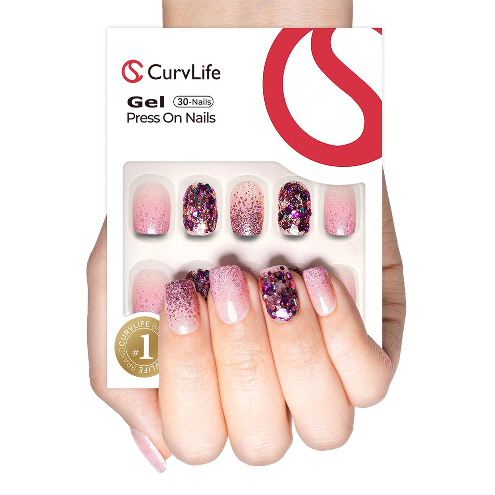 Curvlife uñas press-on acabado brillo, look moderno y duradero.