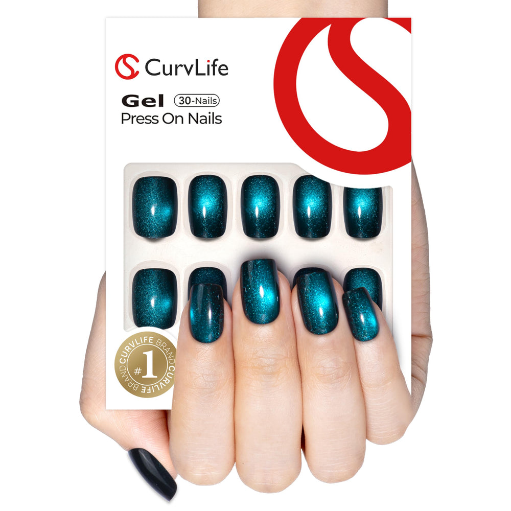 CurvLife Uñas Soft Gel Cat Eye en tono apricot, estilo sofisticado para cualquier ocasión.