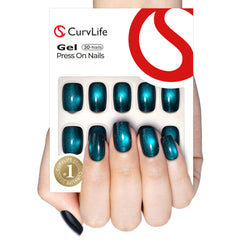 CurvLife Uñas Soft Gel Cat Eye en tono apricot, estilo sofisticado para cualquier ocasión.