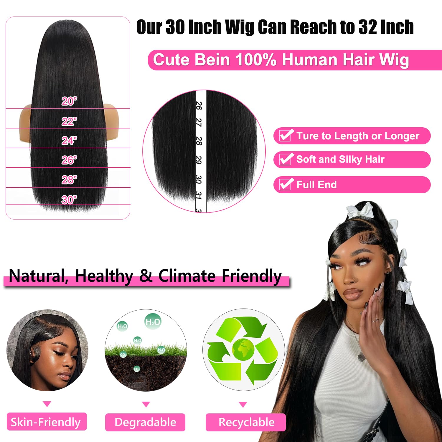 CUTE BEIN 2-year warranty badge on wig packaging