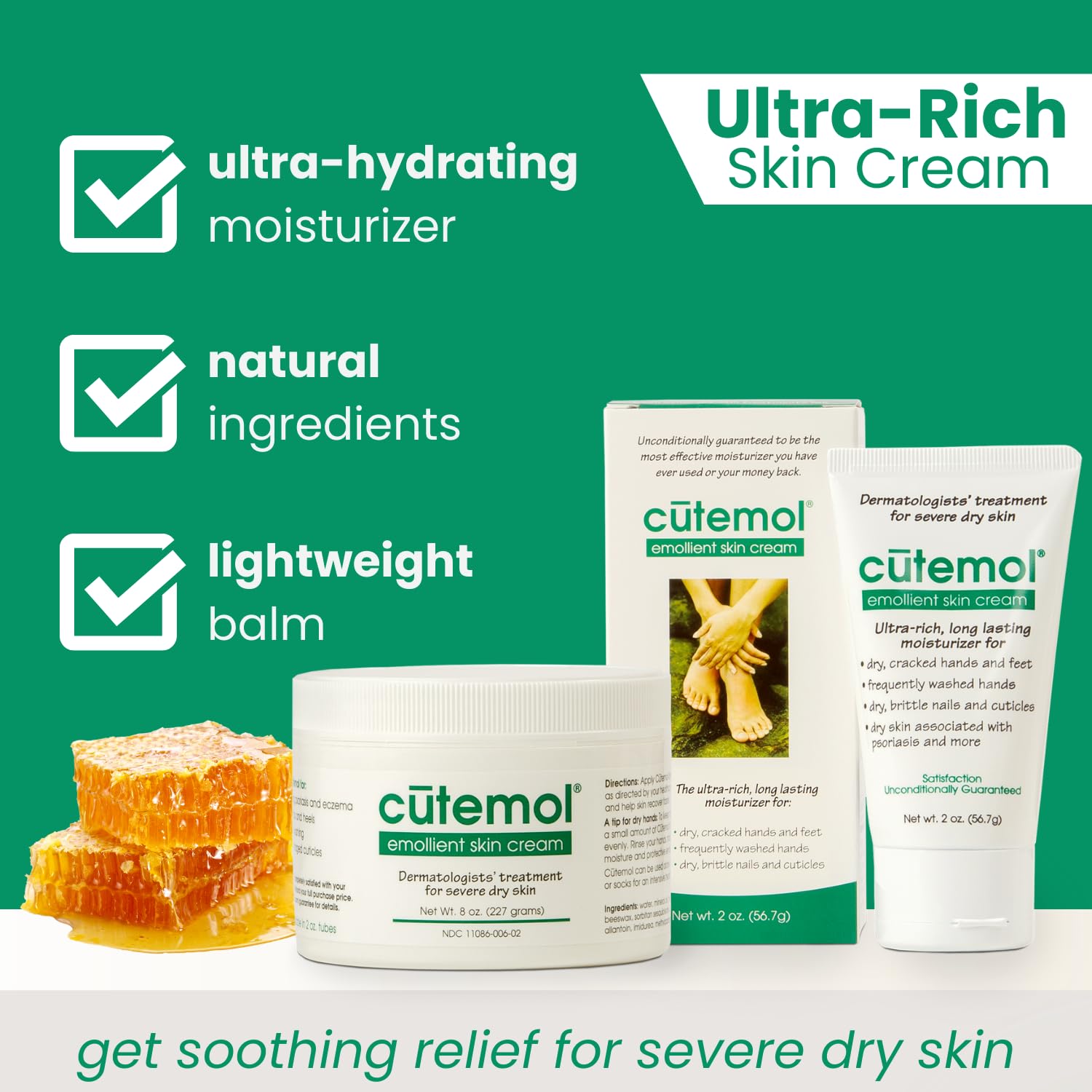 Cutemol Emollient Cream hand application demonstrates quick absorption and moisturization.