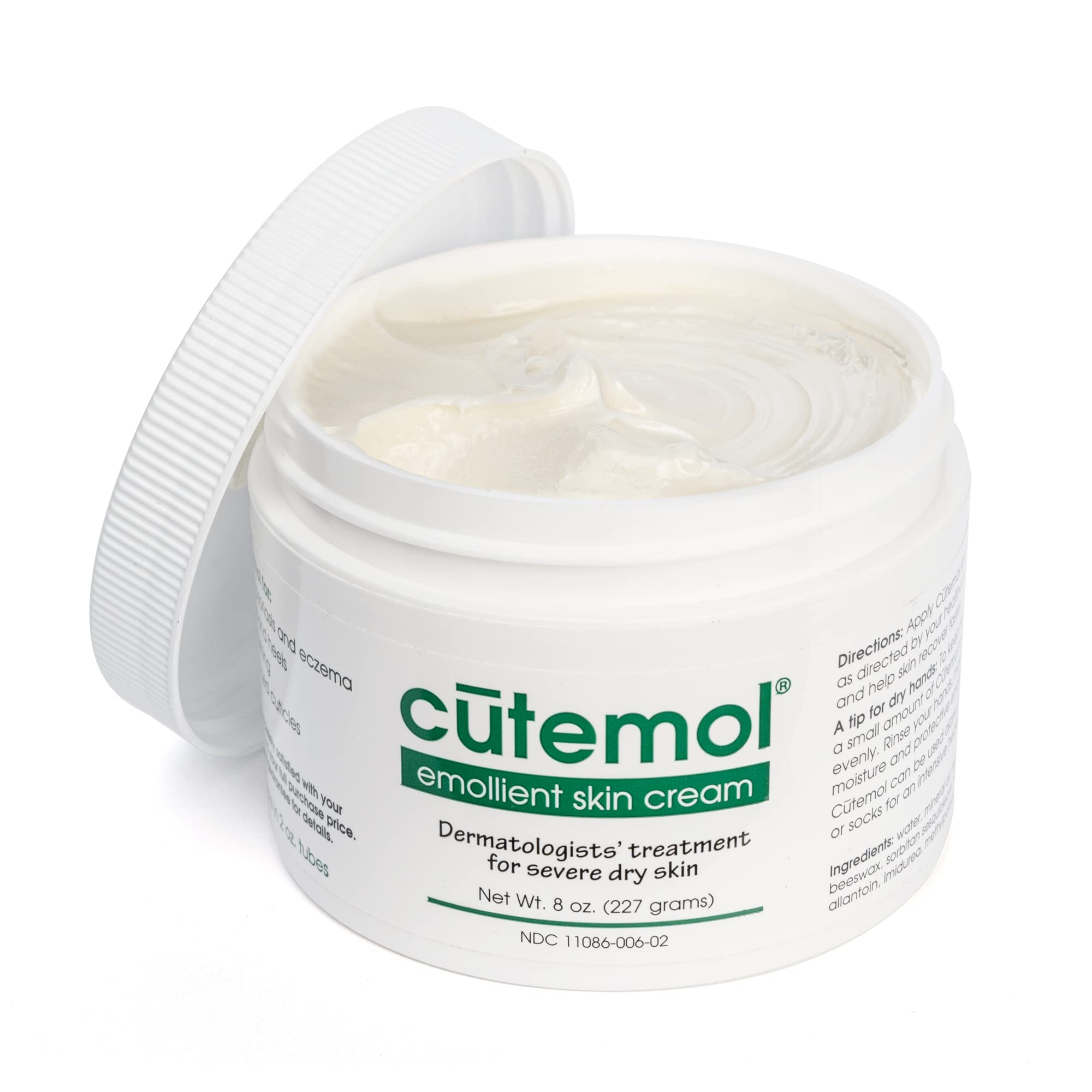 Cutemol Emollient Cream texture and absorption demonstrated in a skincare scene.