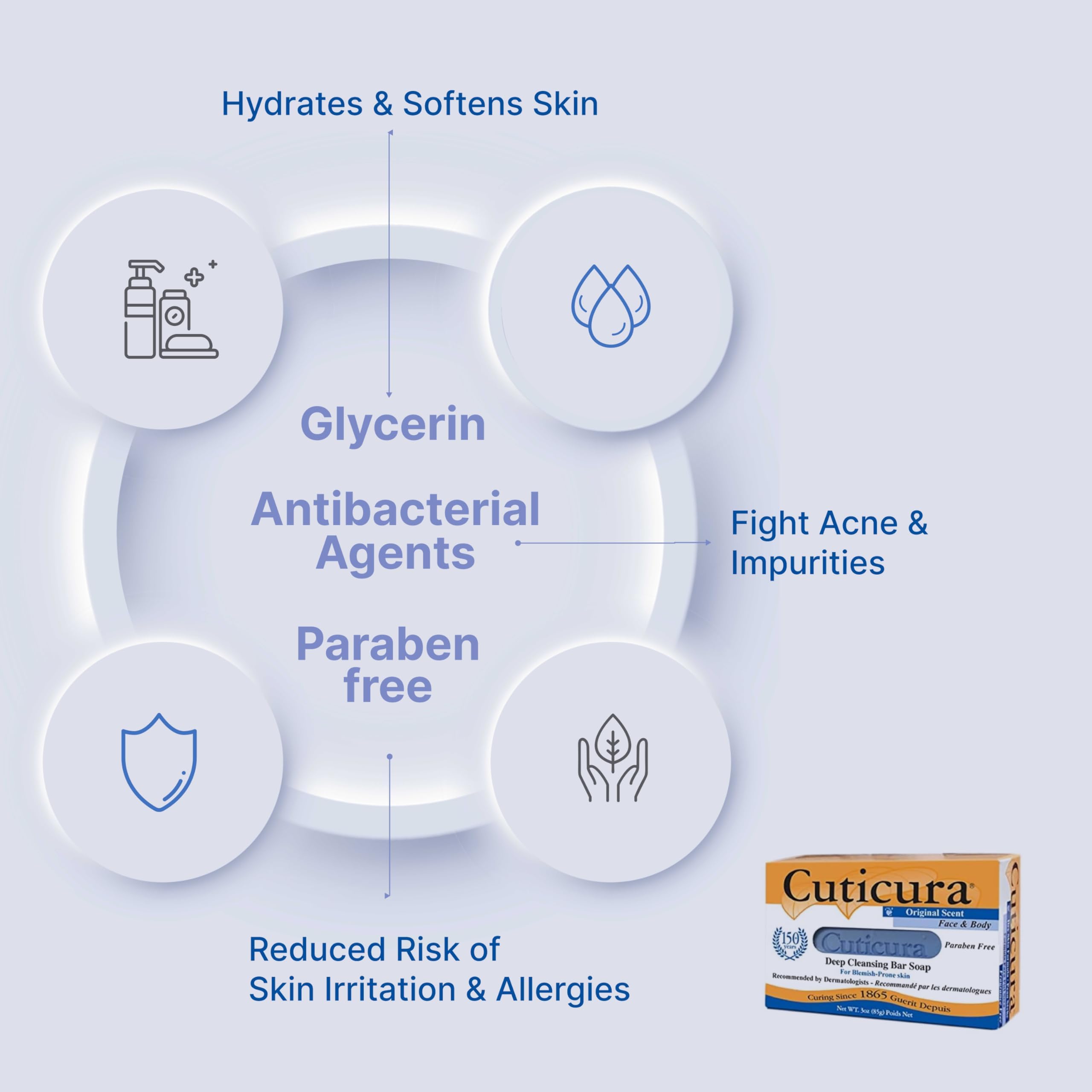 Cuticura non-drying formula suitable for blemish-prone skin.
