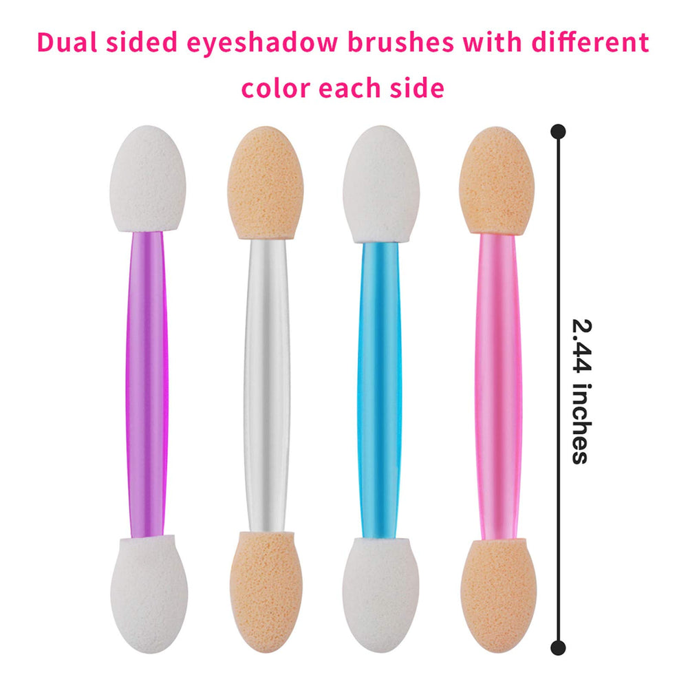 Dual-sided sponge applicators with color differentiation to avoid cross-color mixing.