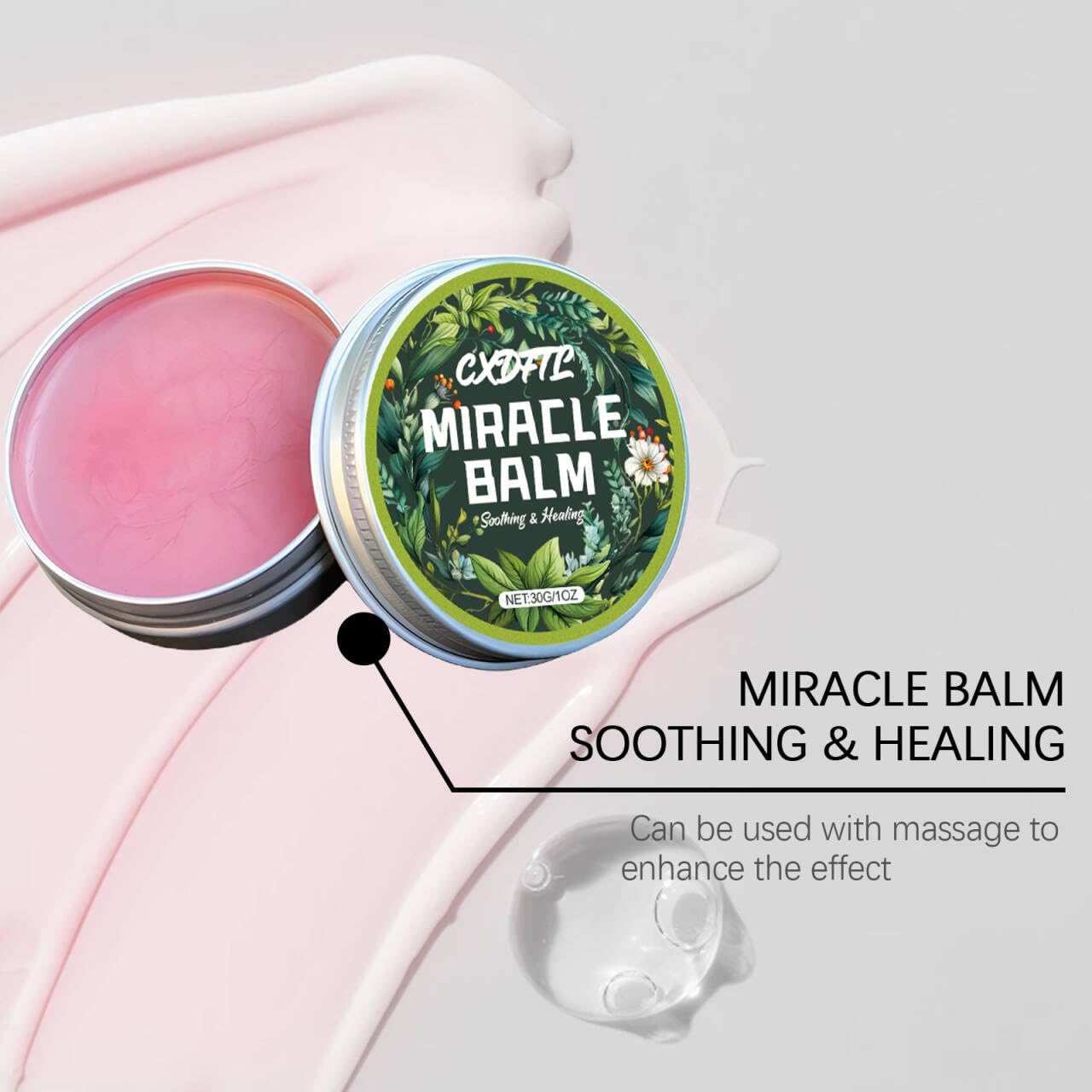 CXDFTL Miracle Balm packaging close-up reinforces premium, natural appeal.
