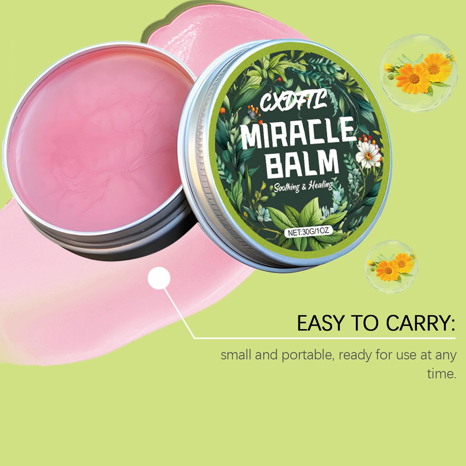 CXDFTL Miracle Balm tub close-up indicates easy daily use.