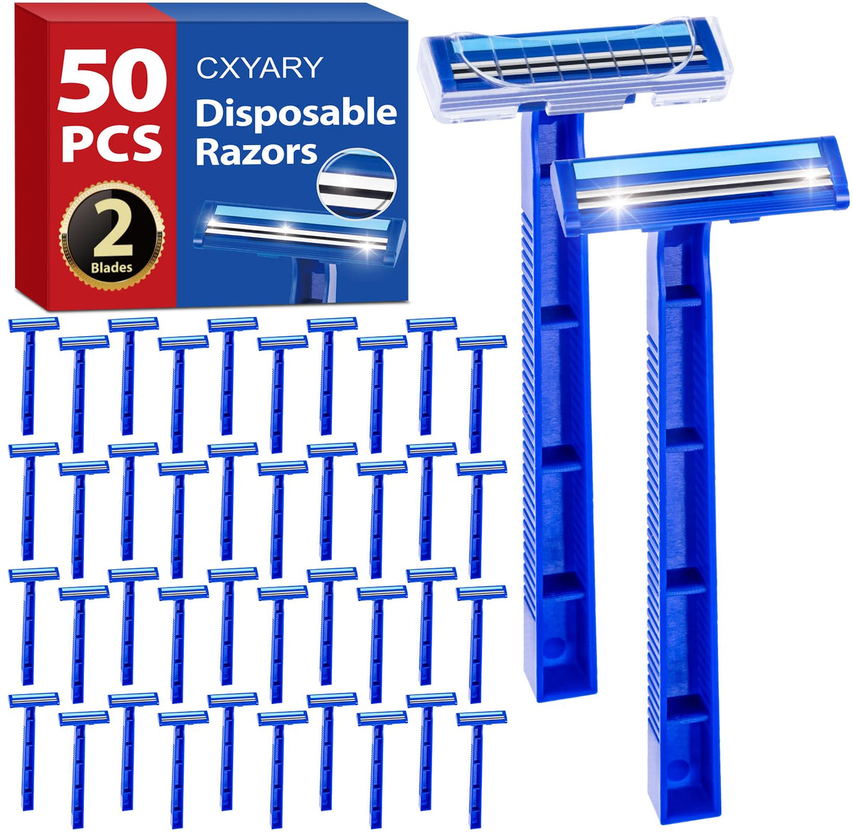 CXYARY 50-pack blue disposable razors for home or travel convenience.