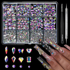 Cycullinyt 1660pcs crystal AB rhinestones in eight shapes for dazzling nails