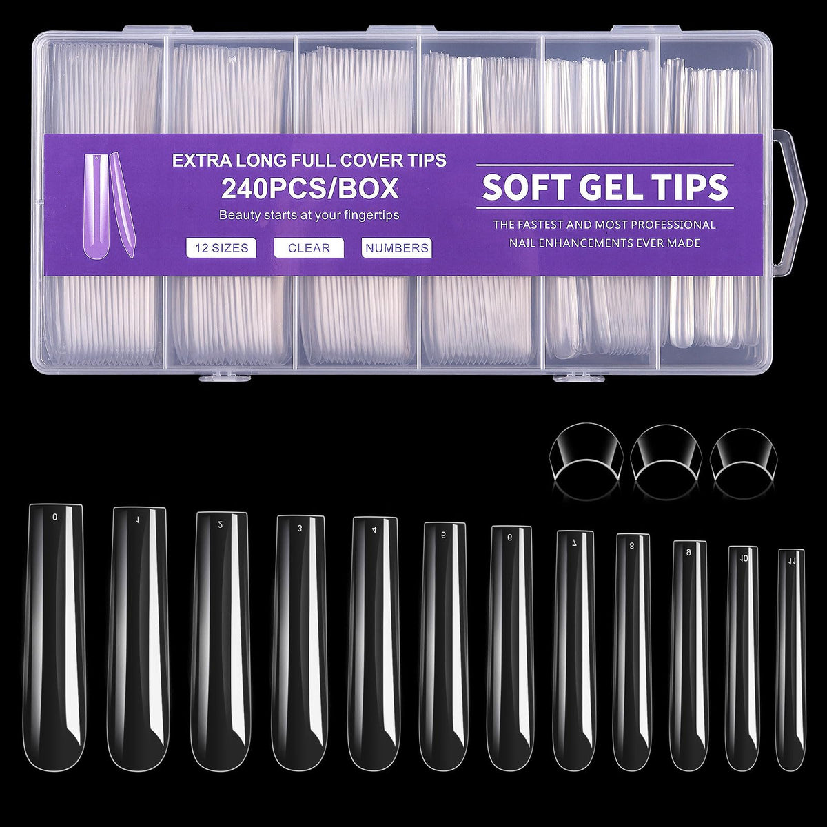 Cycullinyt long square nail tips clear swatch for easy, salon-quality at-home extensions.