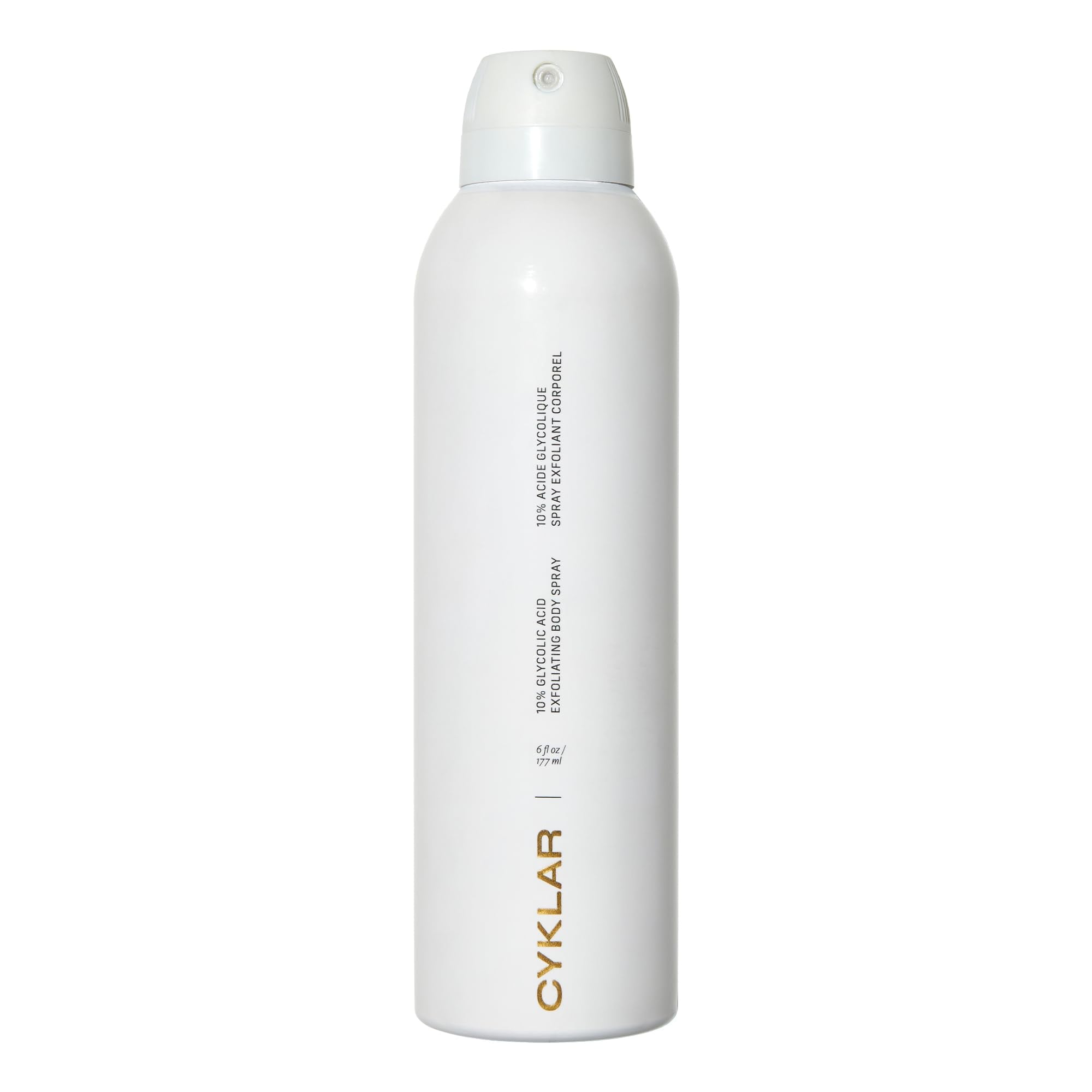 CYKLAR glycolic exfoliating spray bottle for gentle face and body exfoliation.