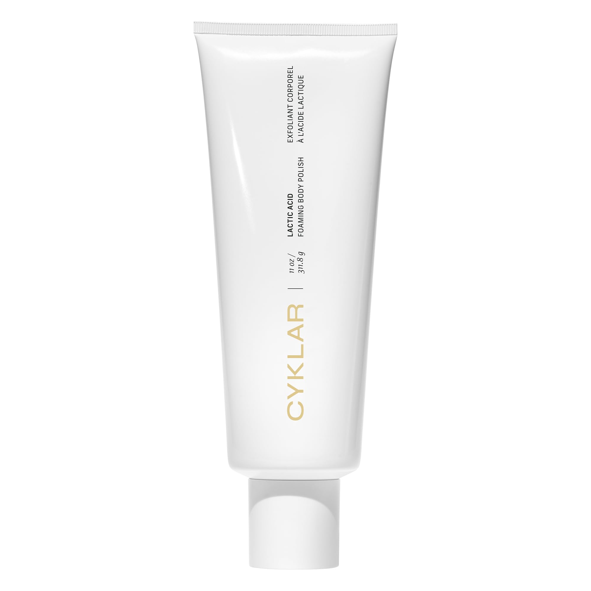 CYKLAR Lactic Acid Body Polish bottle front, fragrance-free exfoliation for smoother skin.