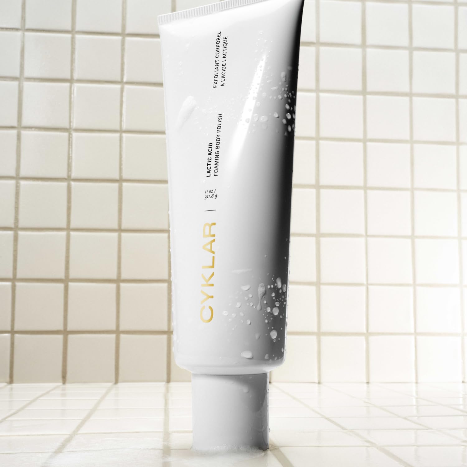 Vanity shot of CYKLAR Lactic Acid Body Polish for at-home spa ritual.