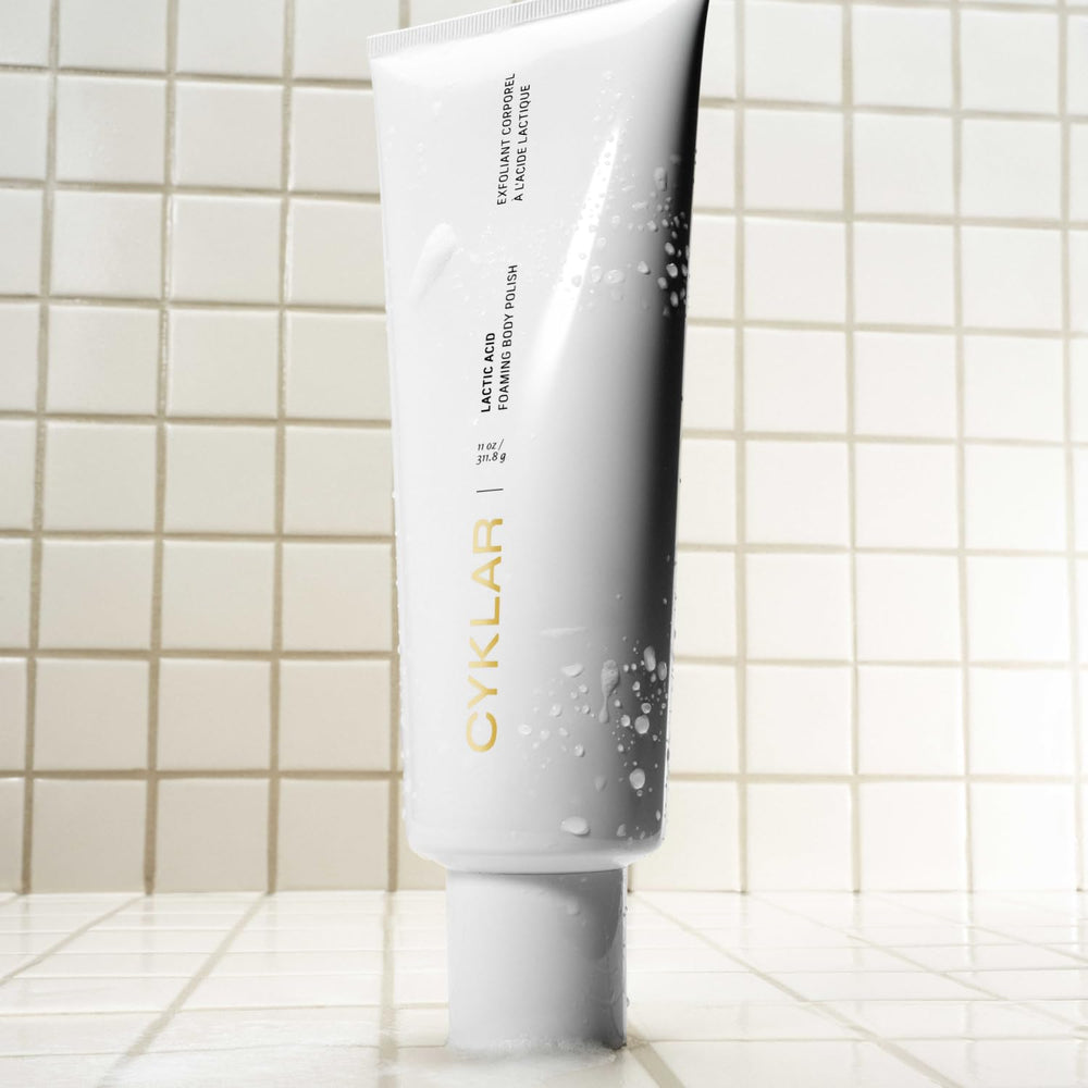 Vanity shot of CYKLAR Lactic Acid Body Polish for at-home spa ritual.