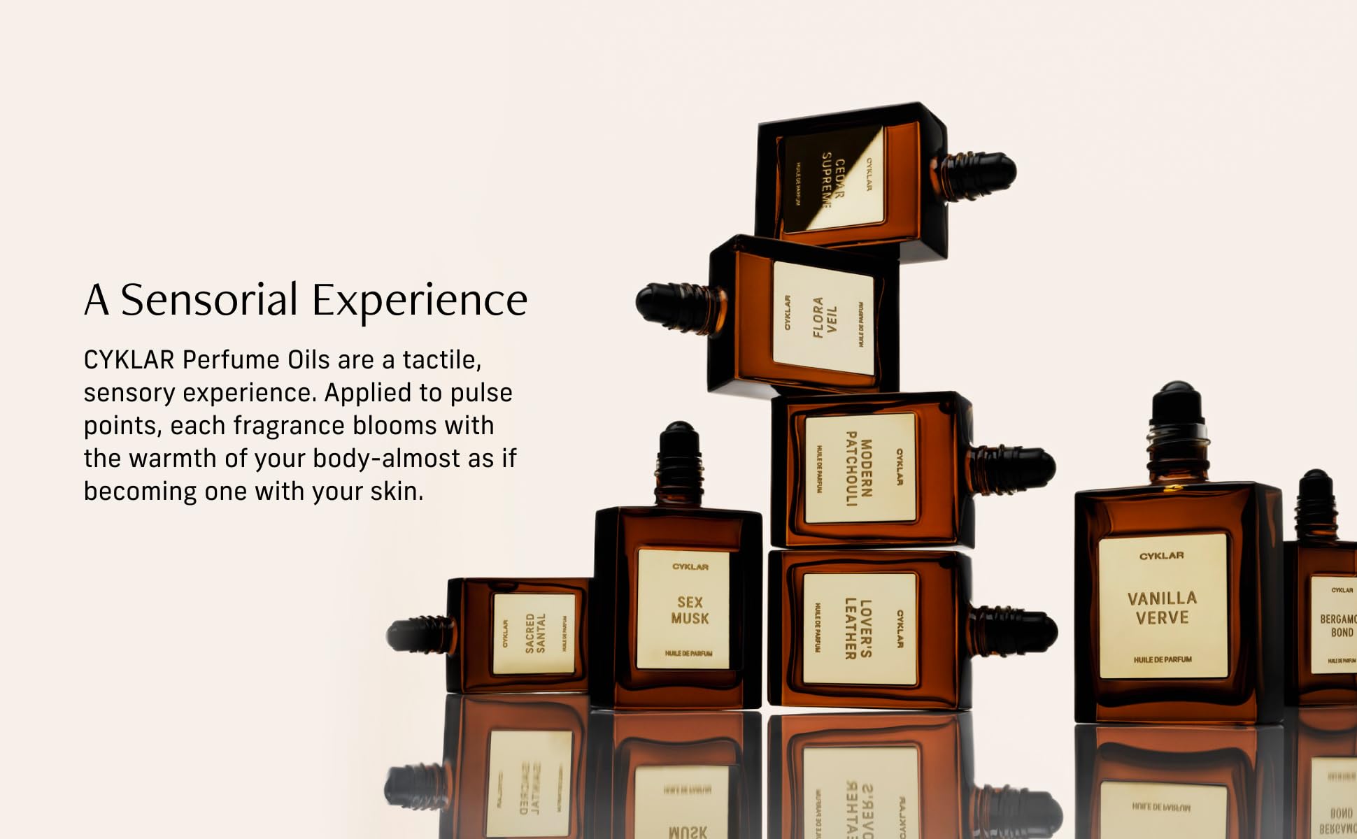 CYKLAR Perfume Oil on skin during wear reveals warm bloom.