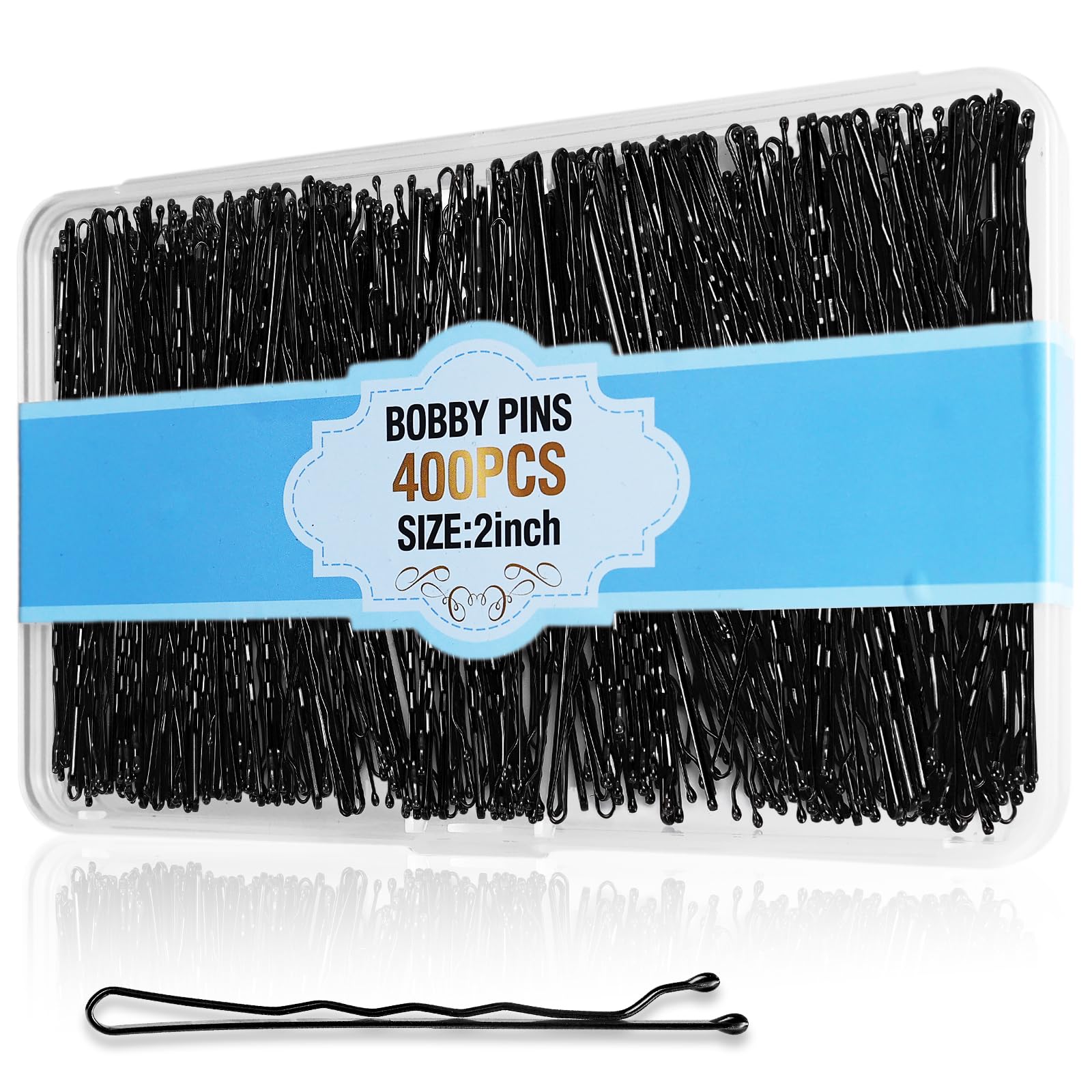 Pinzas Bobby Cyluer negras en empaque de 400 piezas para uso diario.
