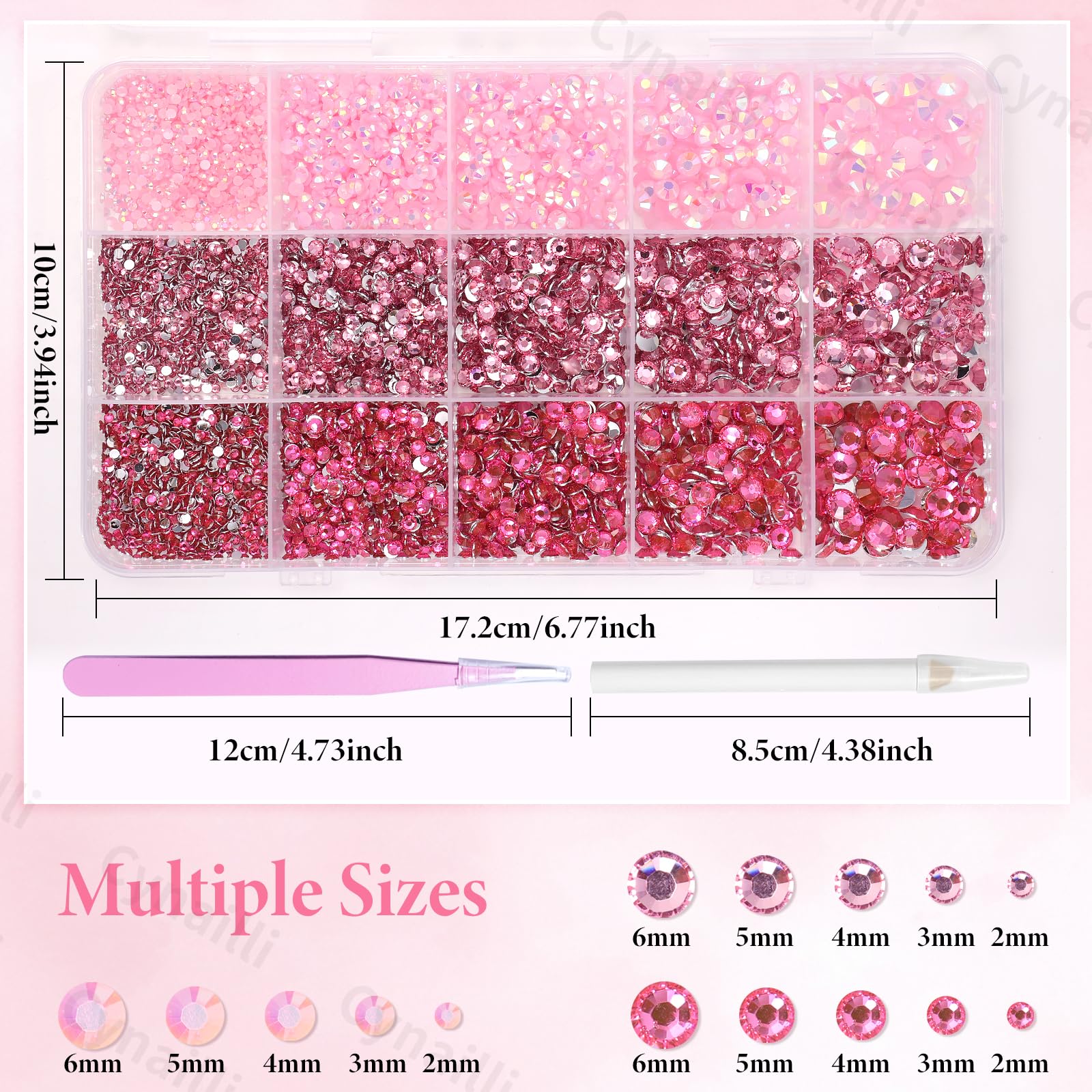Cynailli flatback rhinestones in sizes 2-6mm for versatile decorating