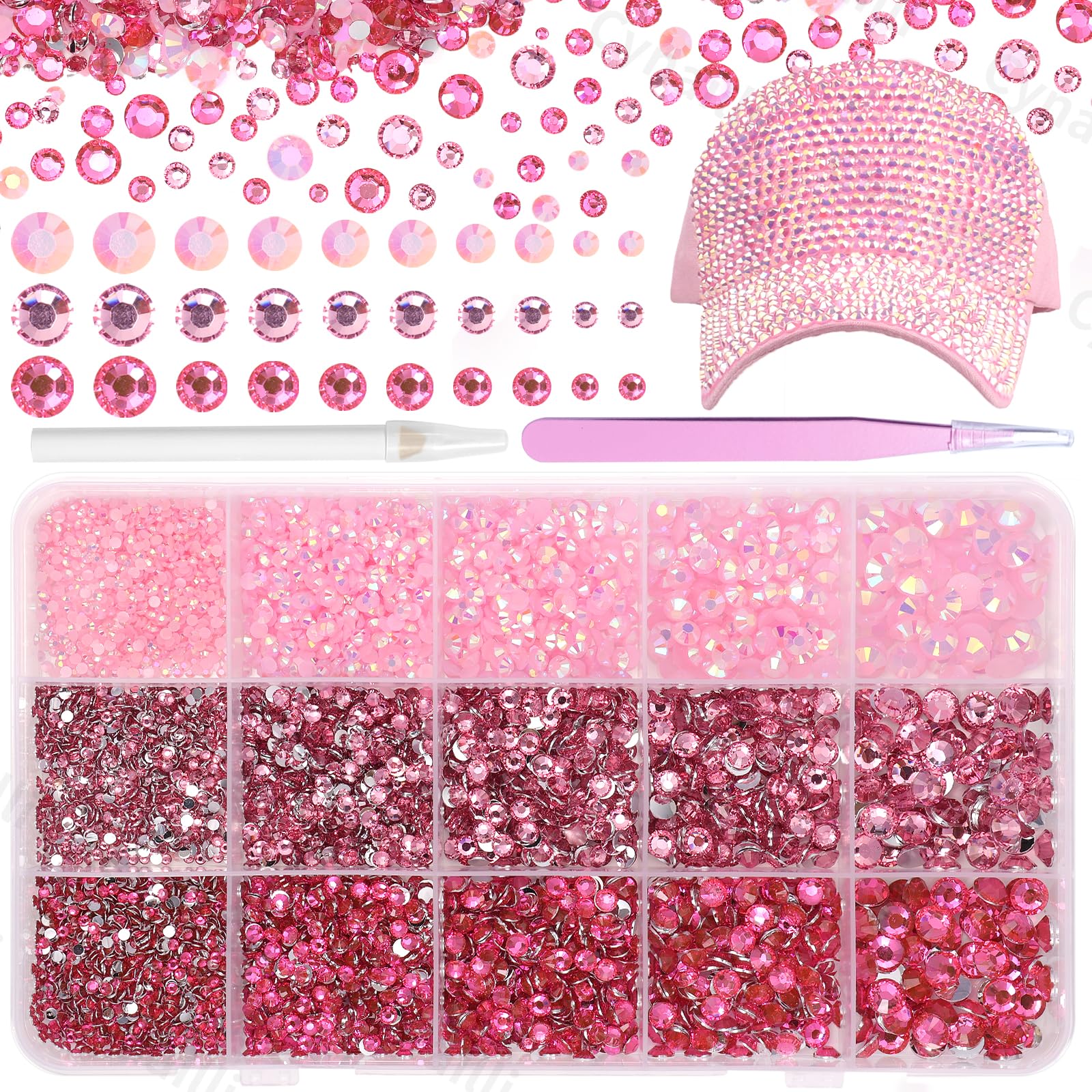 Cynailli pink rhinestones kit contents for easy crafting with tools