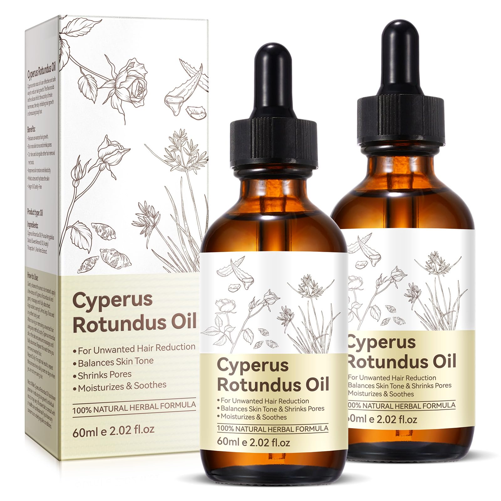 Botella Cyperus Rotundus 60 ml con gotero para aplicación precisa.