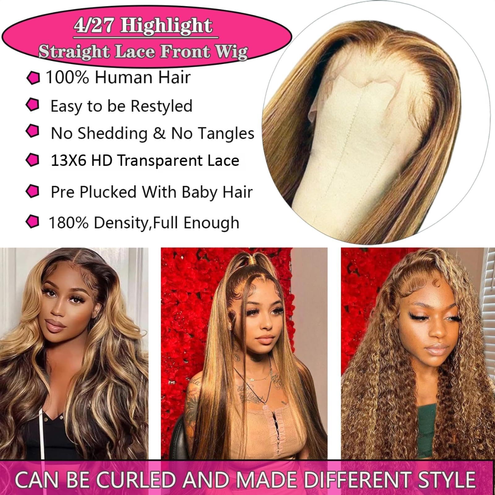 Cypha Honey blonde highlight wig with smooth straight texture and vibrant color.
