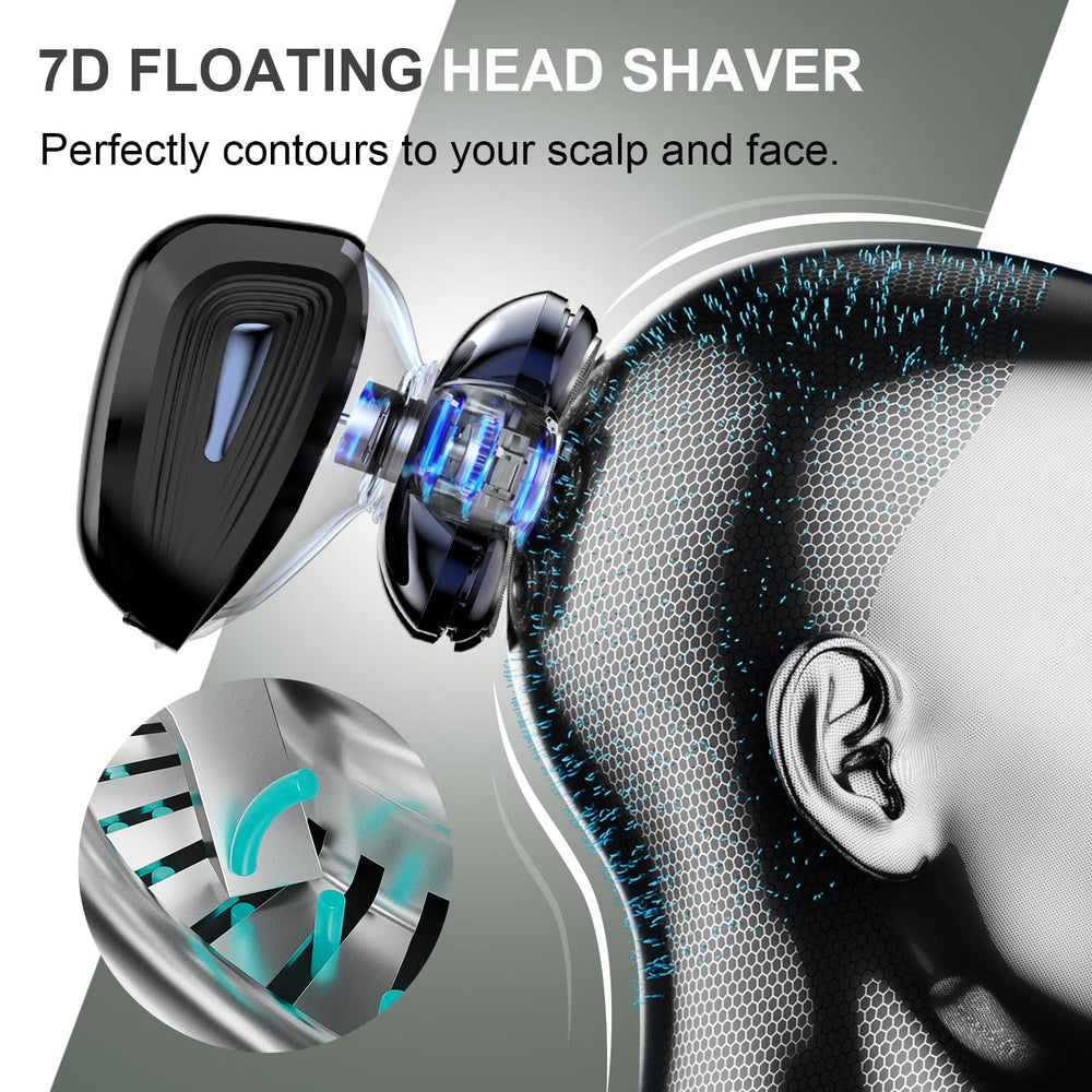 Cyruzi head shaver 7D floating flex head adapts to scalp contours for precise trimming.