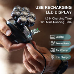 Cyruzi head shaver with LED display shows battery level for reliable grooming.