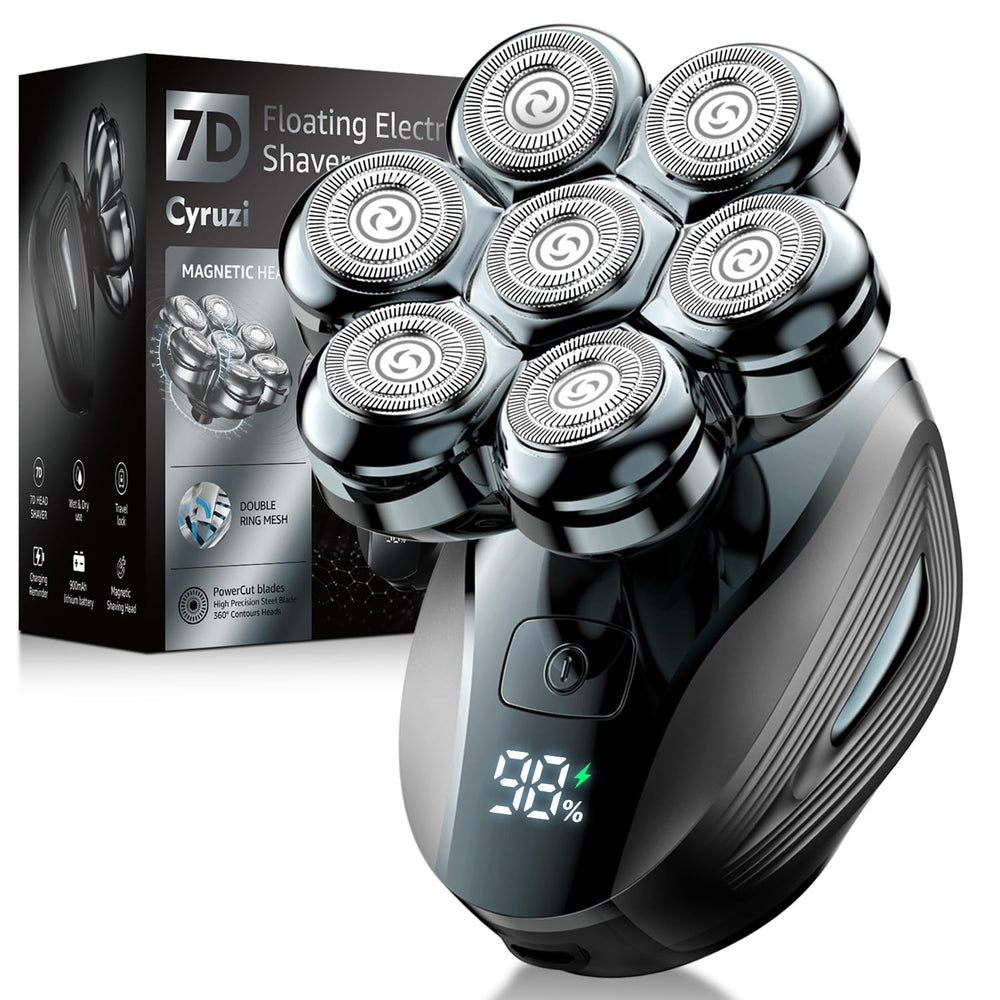 Cyruzi head shaver with magnetic removable head for quick cleaning and maintenance.