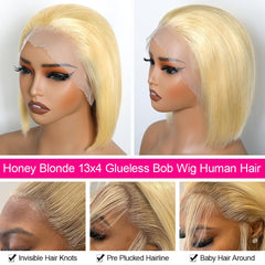 CYSDRH Blonde Bob Wig 613 side view with soft movement