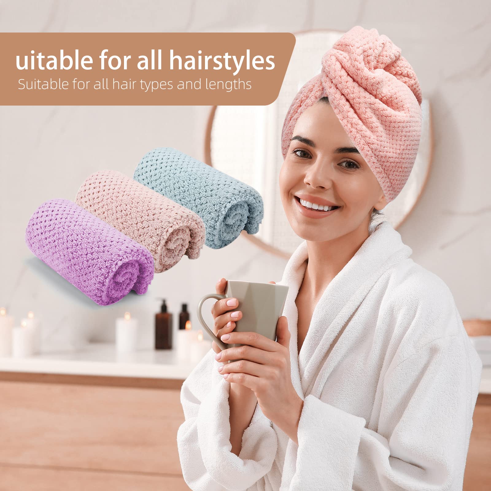 CZZXI paquete de 3 toallas para todo tipo de cabello en colores.