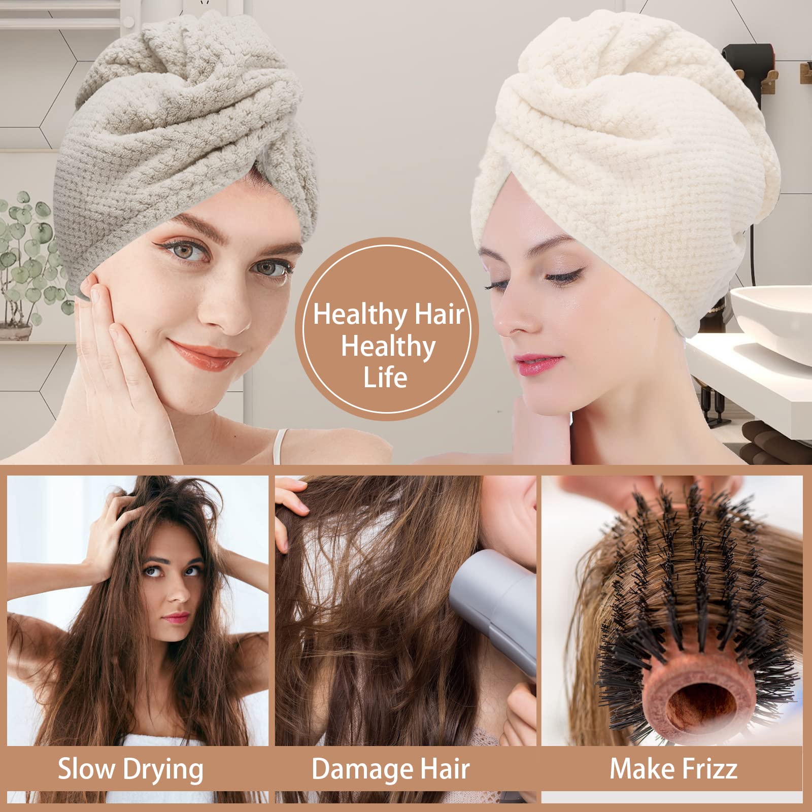 CZZXI turbante anti-encrespamiento para cabellos mojados, suave y cómodo.