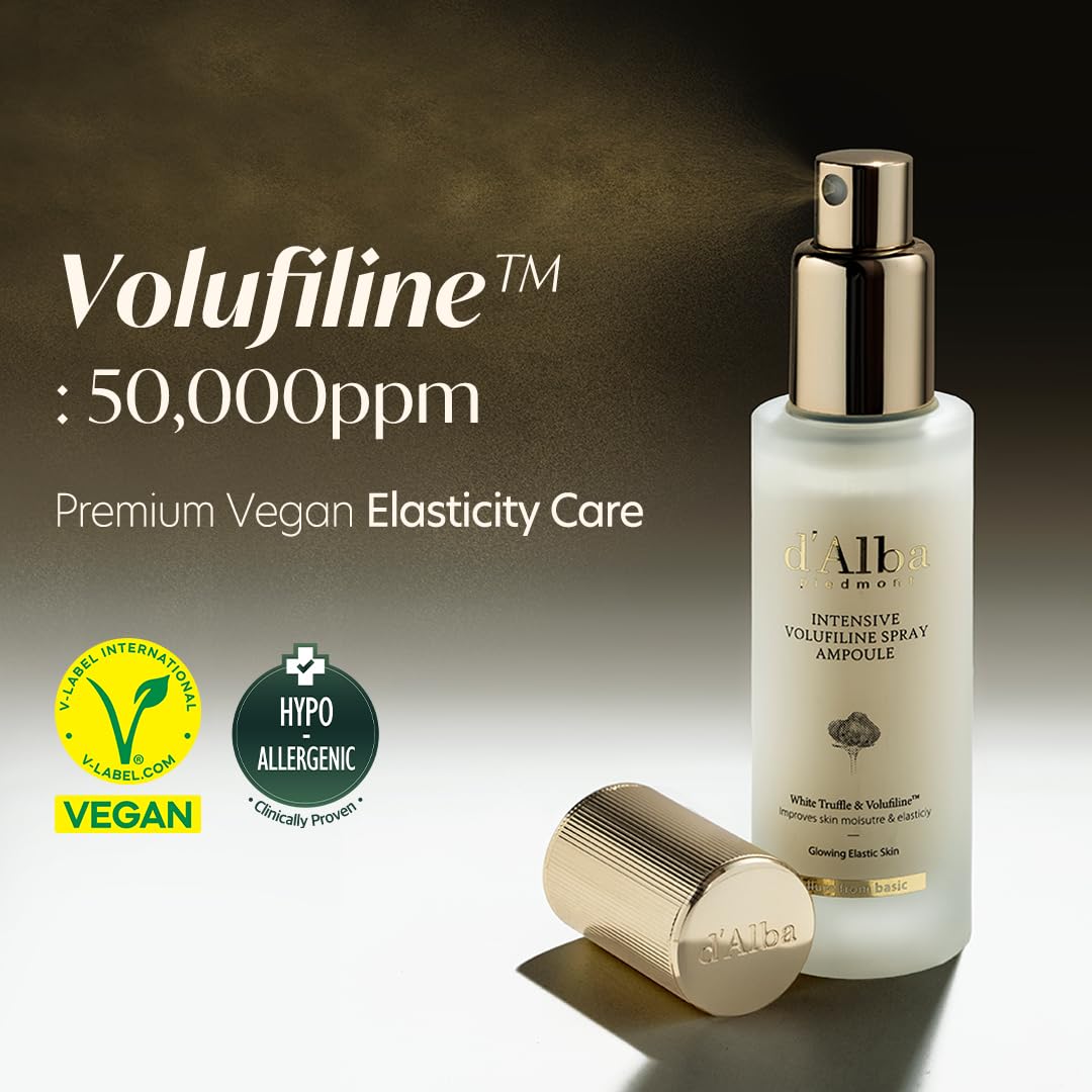 d'alba Piedmont milky spray serum in use for smooth, even hydration.