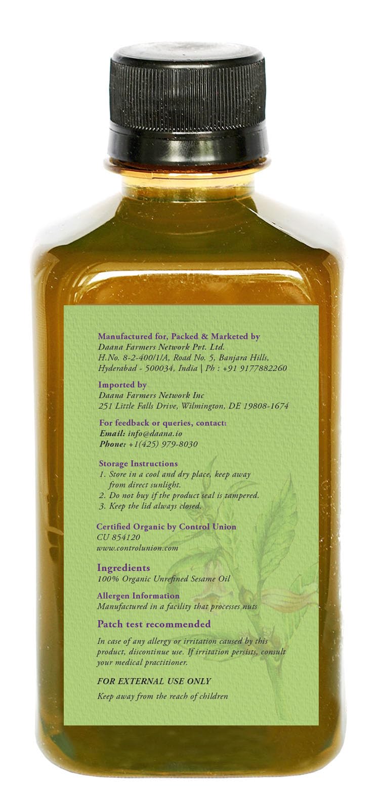 DAANA aceite de sésamo textura cercana, nutriente para la piel.
