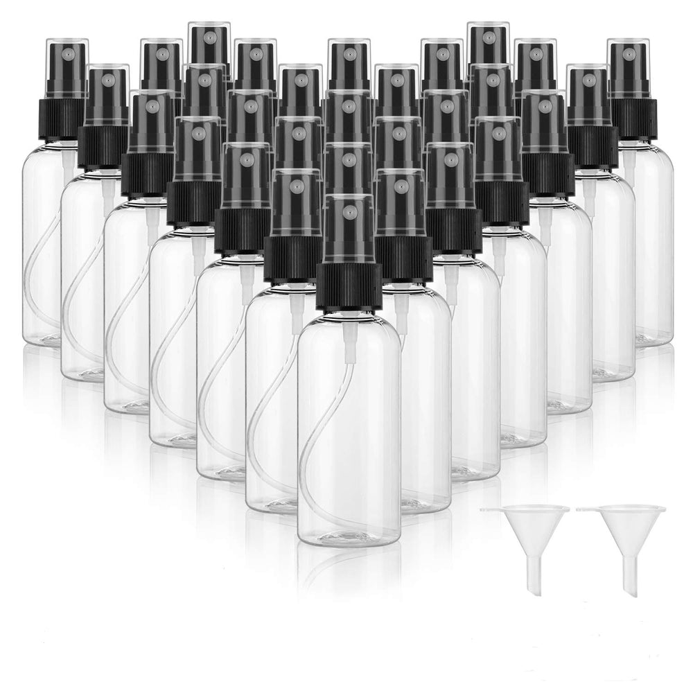 Dabacc 30-pack 2 oz spray bottles in clear plastic for travel and organization.
