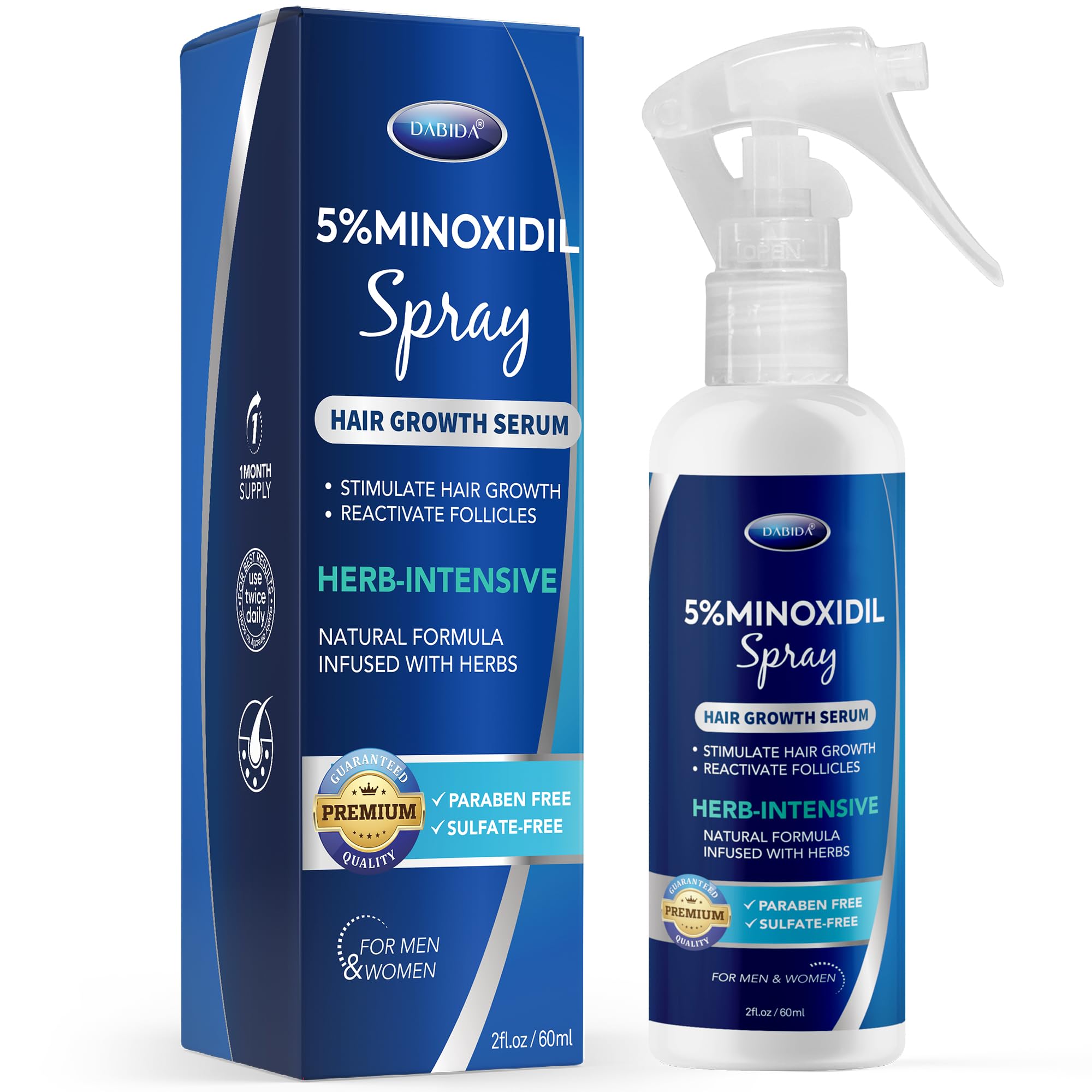 DABIDA Minoxidil spray: botella de 60 ml para fortalecimiento capilar diario