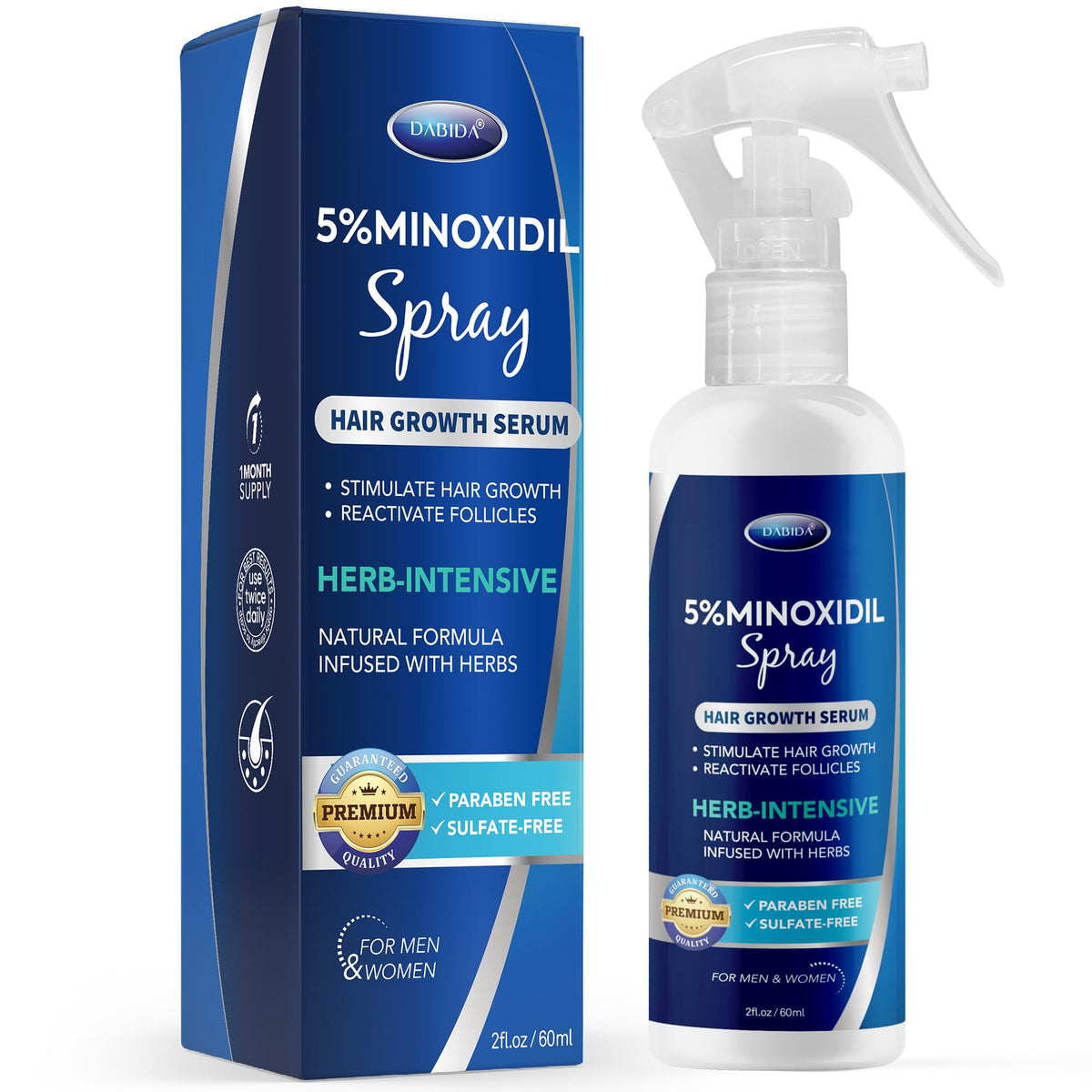 DABIDA Minoxidil spray: botella de 60 ml para fortalecimiento capilar diario