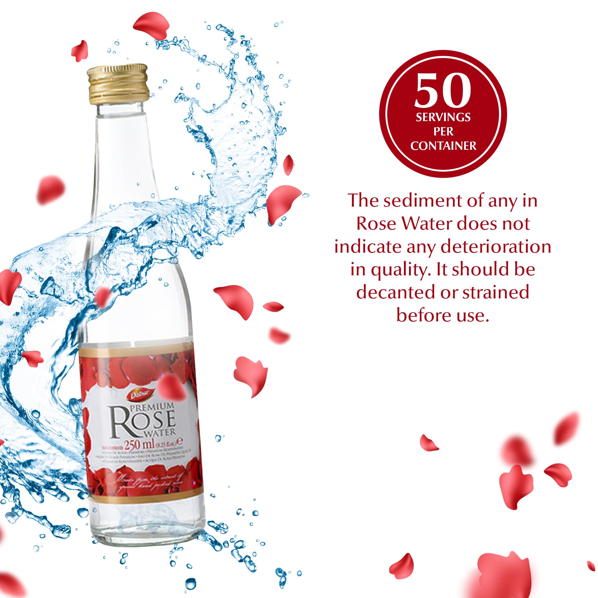 Dabur Agua de Rosas, uso culinario para toques florales en recetas.